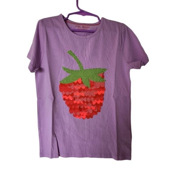 Mini Boden Strawberry Tee Applique Purple Girls size 9 10 Years Kids - Picture 2 of 7